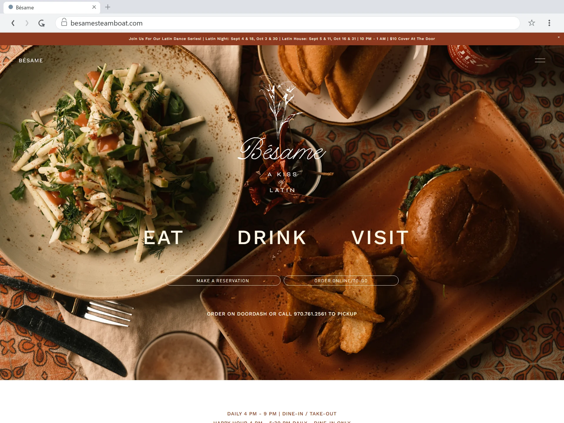 Bésame restaurant website