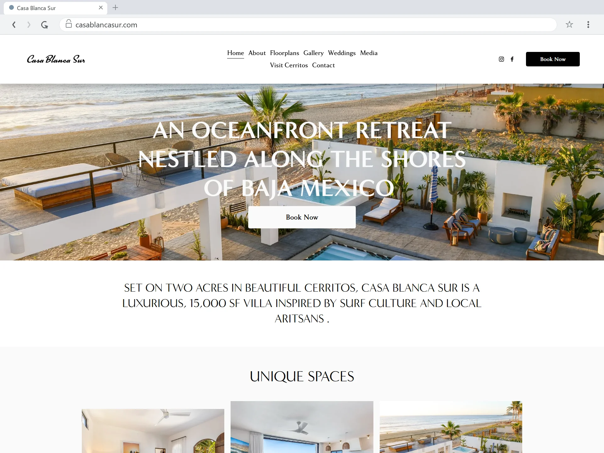 Casa Blanca Sur oceanfront rental website